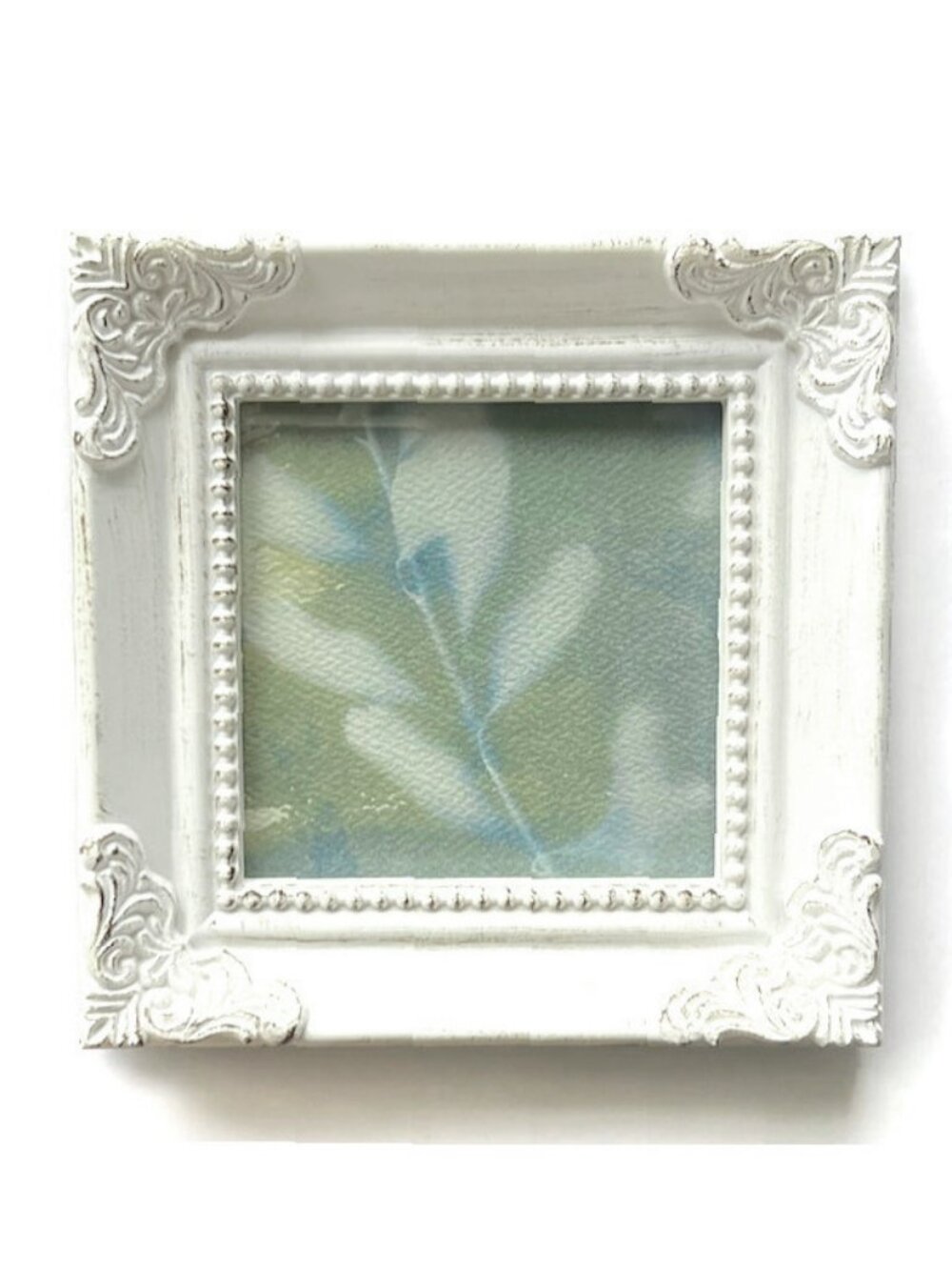 Small Framed 3x3 Cyanotype of Leaves, one of a kind original artwork